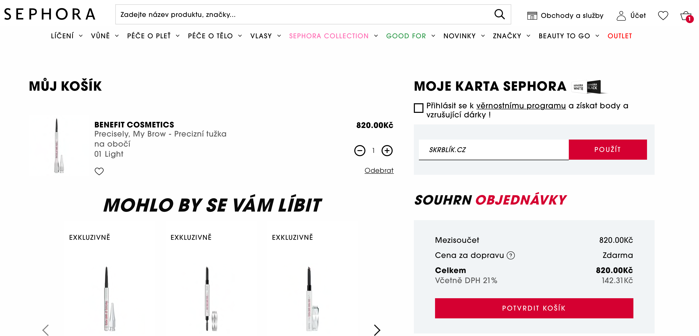 Jak zaplatit dárkovou kartou Sephora?