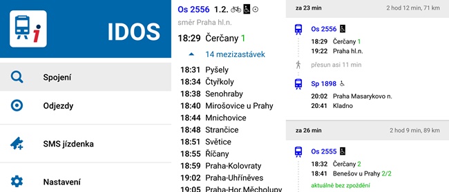 Aplikace IDOS - jízdní řády v mobilu