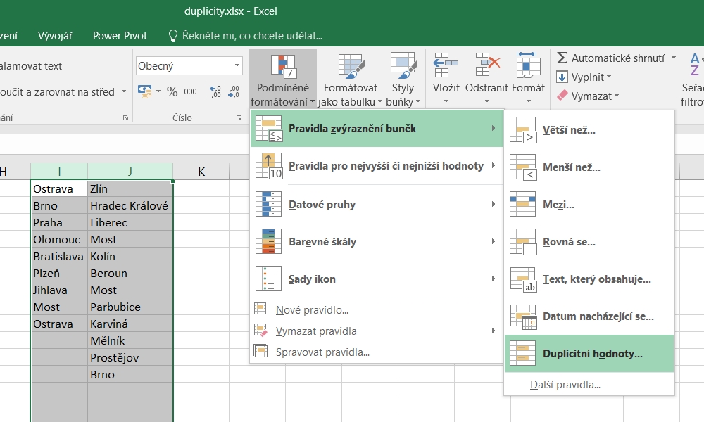 Jak v Excelu najít duplicity class=