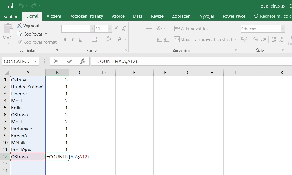 Jak v Excelu najít duplicity class=