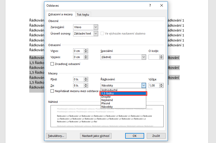 Jak nastavit řádkování ve Wordu