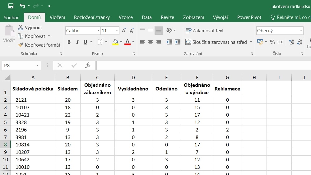 Jak v Excelu ukotvit řádek