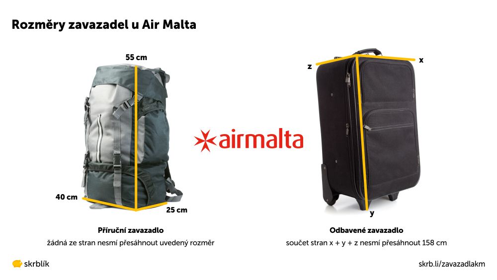 Příruční / kabinová / palubní zavazadla u Air Malta 2022