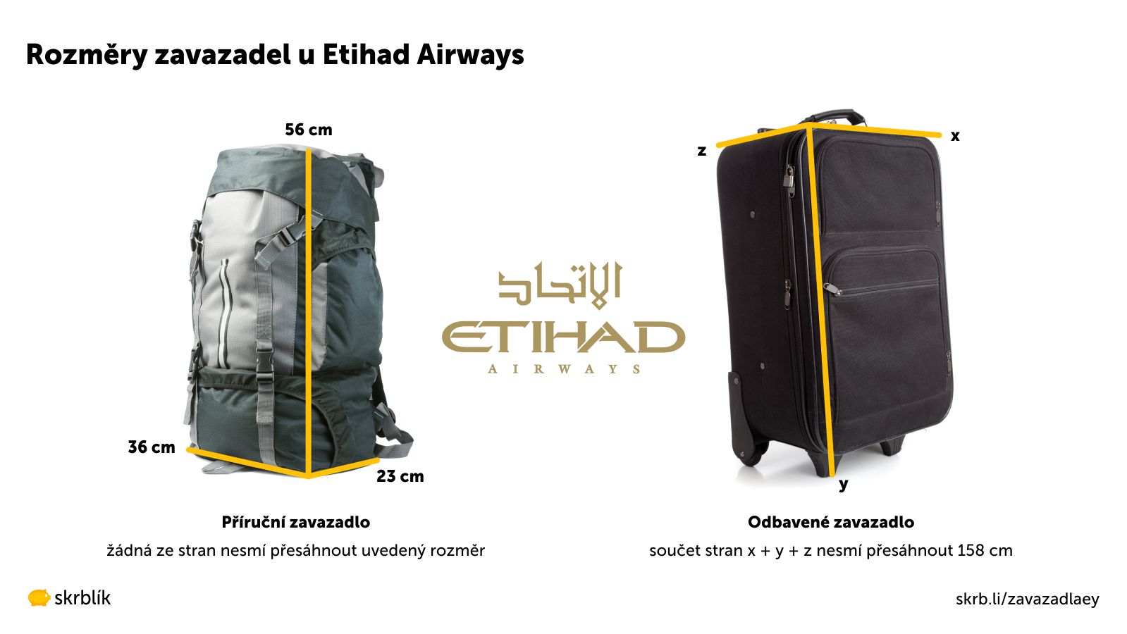 Příruční / kabinová / palubní zavazadla u Etihad Airways 2023