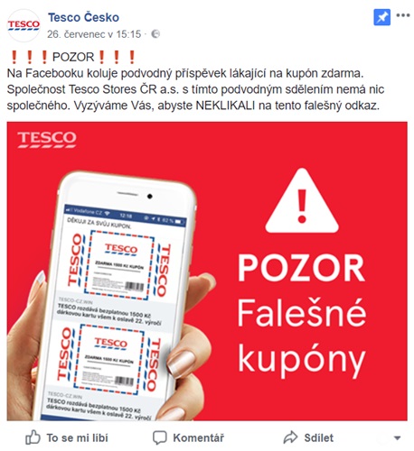 Slevový kupón Tesco je podvod, místo poukázky čekejte vysoký účet za telefon