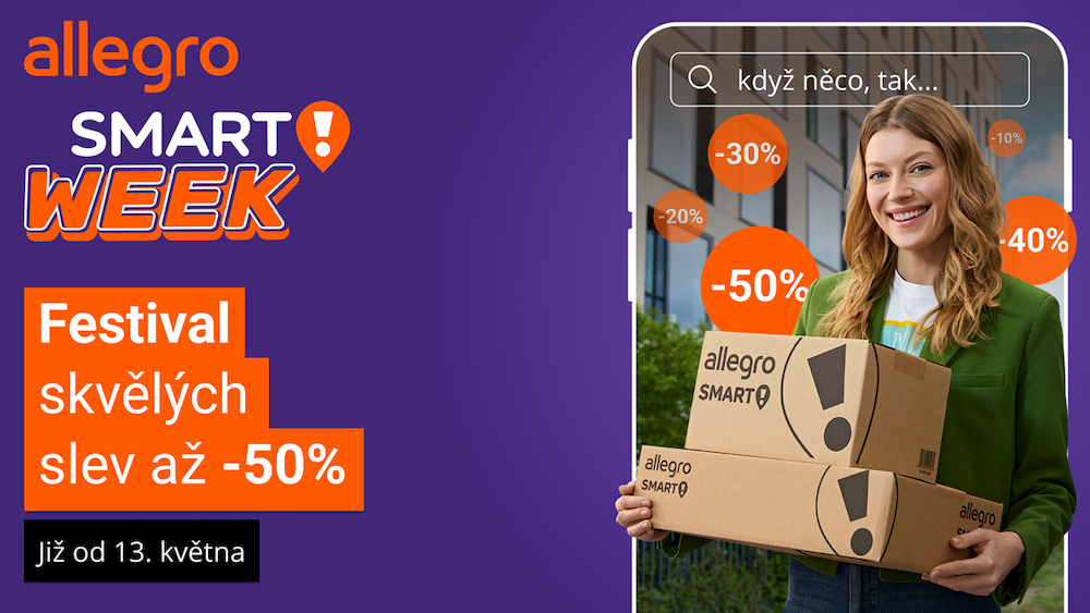 Smart! Week na Allegro: 300 Kč na další nákupy, doprava zdarma a slevy až 50 %