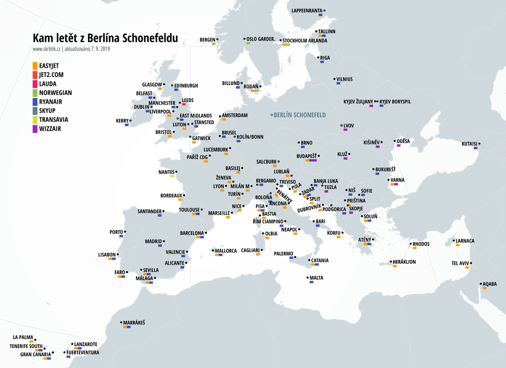 Kam létají nízkonákladové aerolinky z Berlína