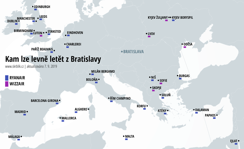 Kam létají nízkonákladové aerolinky z Bratislavy