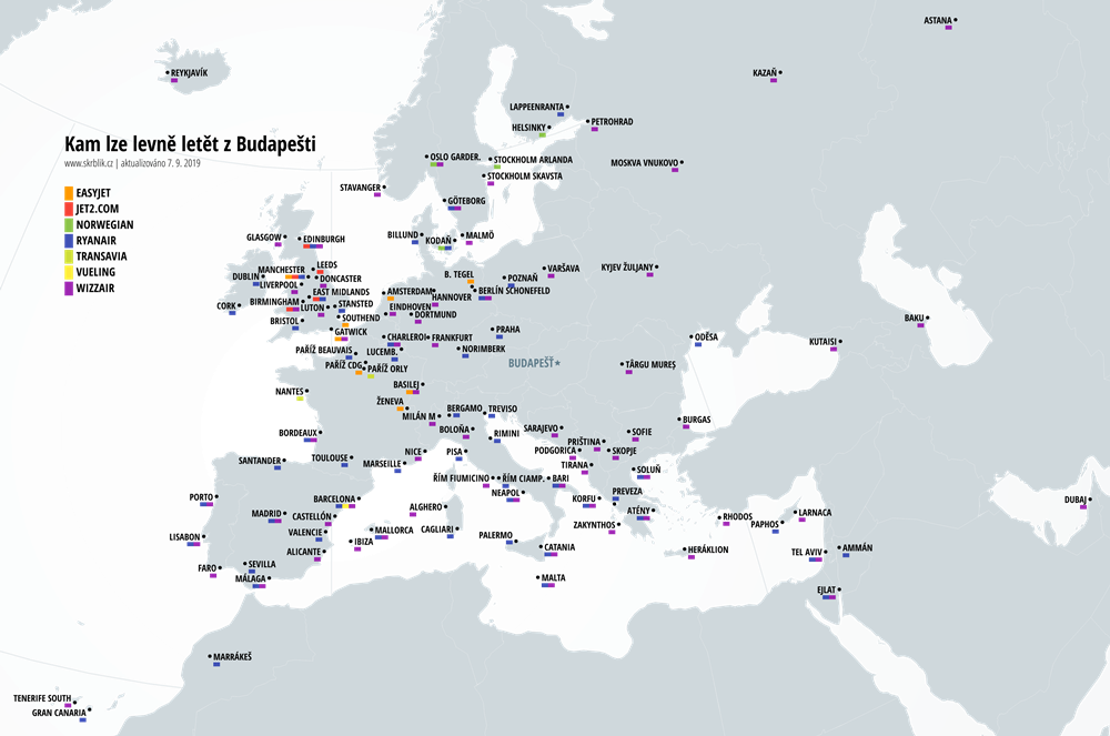 Kam létají nízkonákladové aerolinky z Budapešti