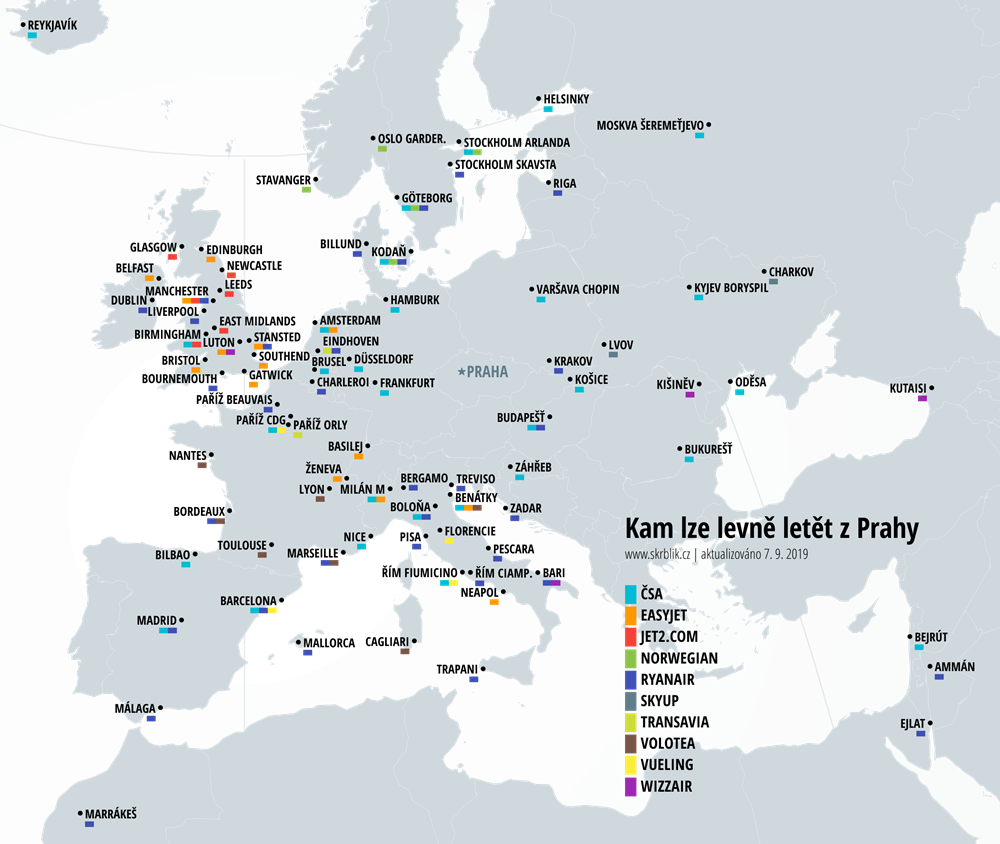 Kam létají nízkonákladové aerolinky z Prahy?